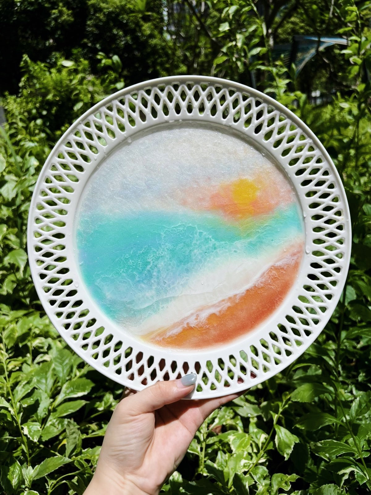 [NOT FOR SALE]Calm Ocean resin art ceramic plates