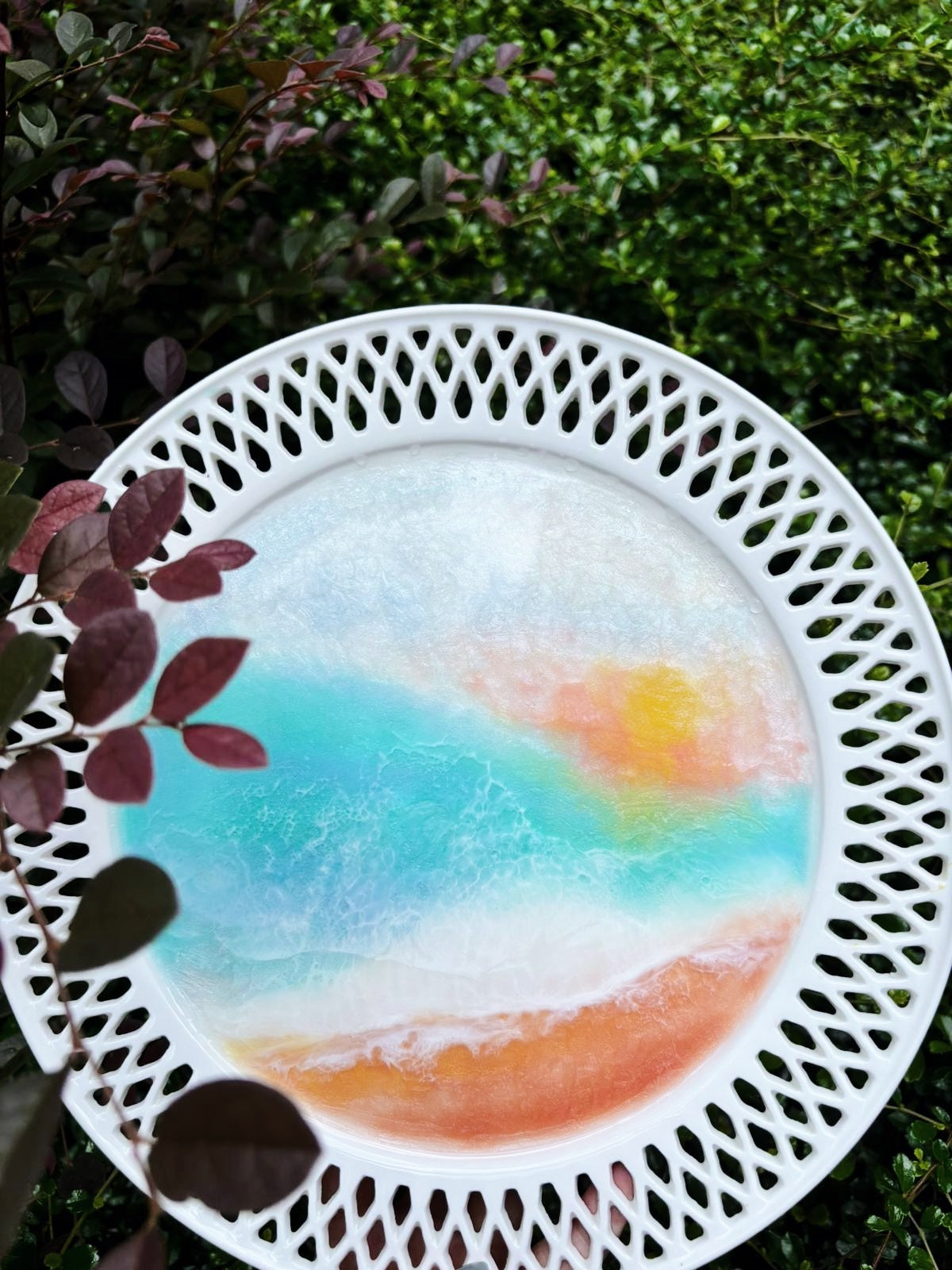 [NOT FOR SALE]Calm Ocean resin art ceramic plates