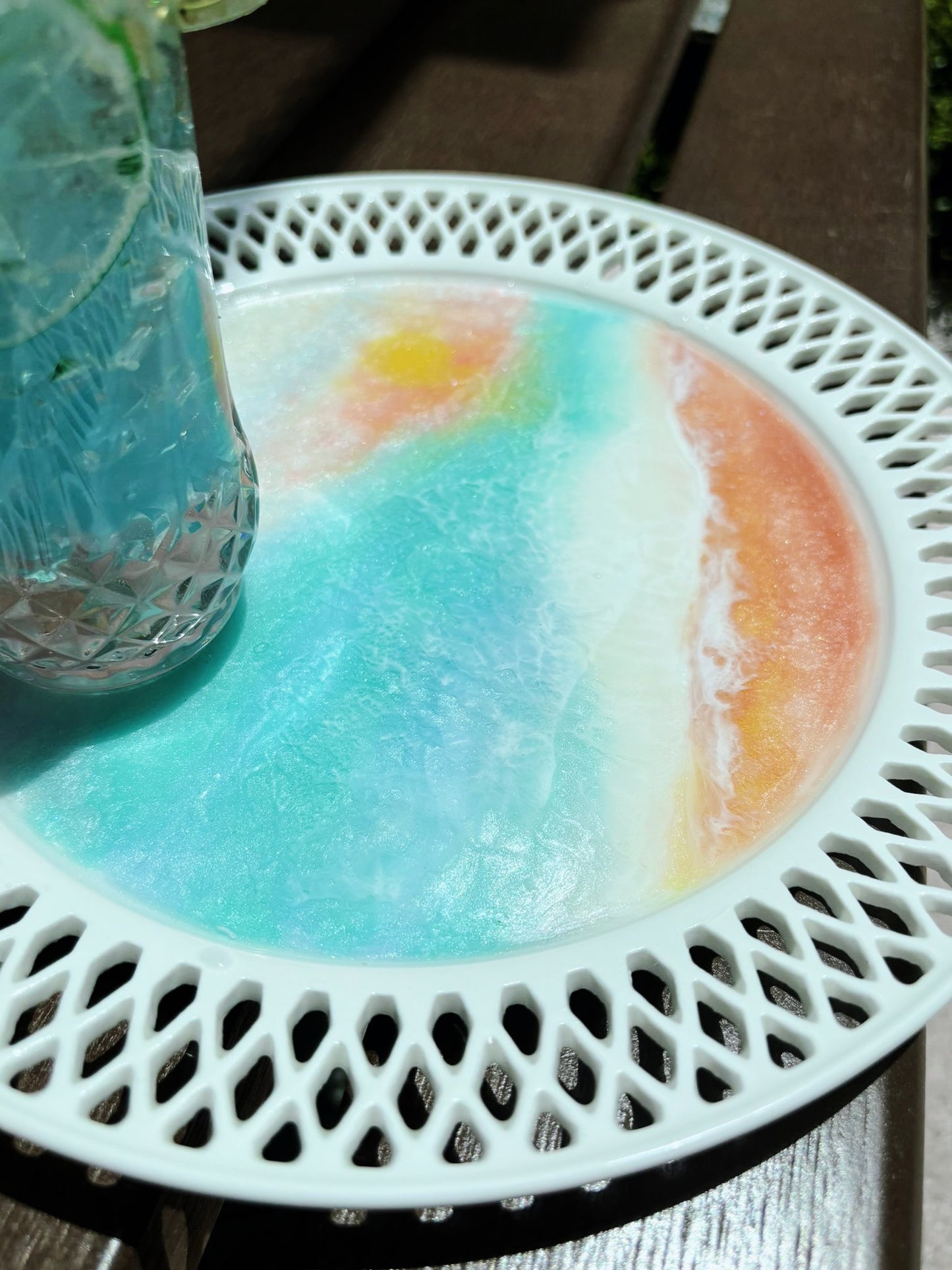 [NOT FOR SALE]Calm Ocean resin art ceramic plates