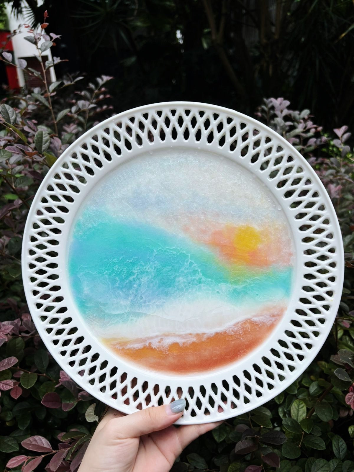 [NOT FOR SALE]Calm Ocean resin art ceramic plates