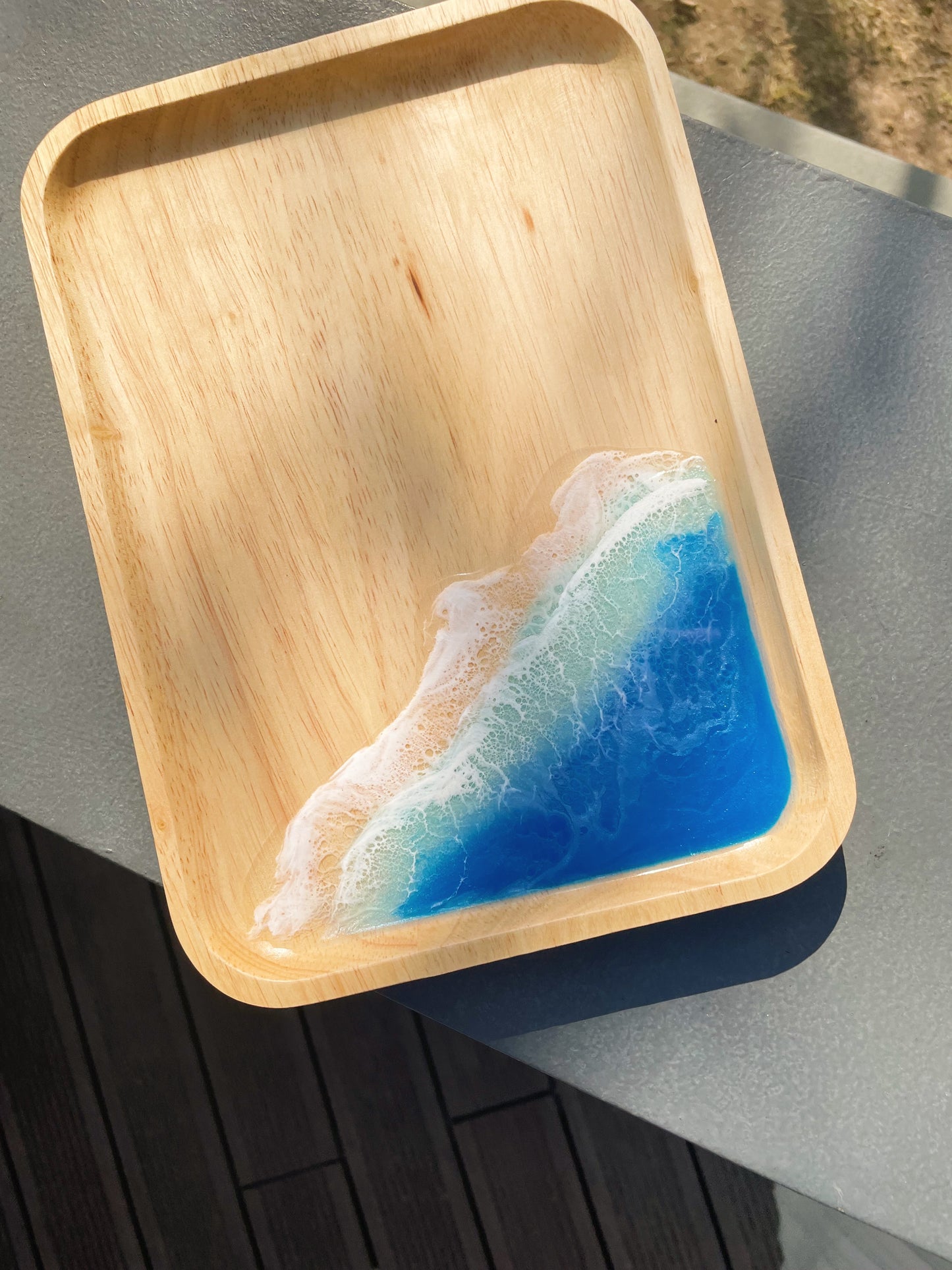 Handmade ocean resinart wooden tray (MADE-TO-ORDER )