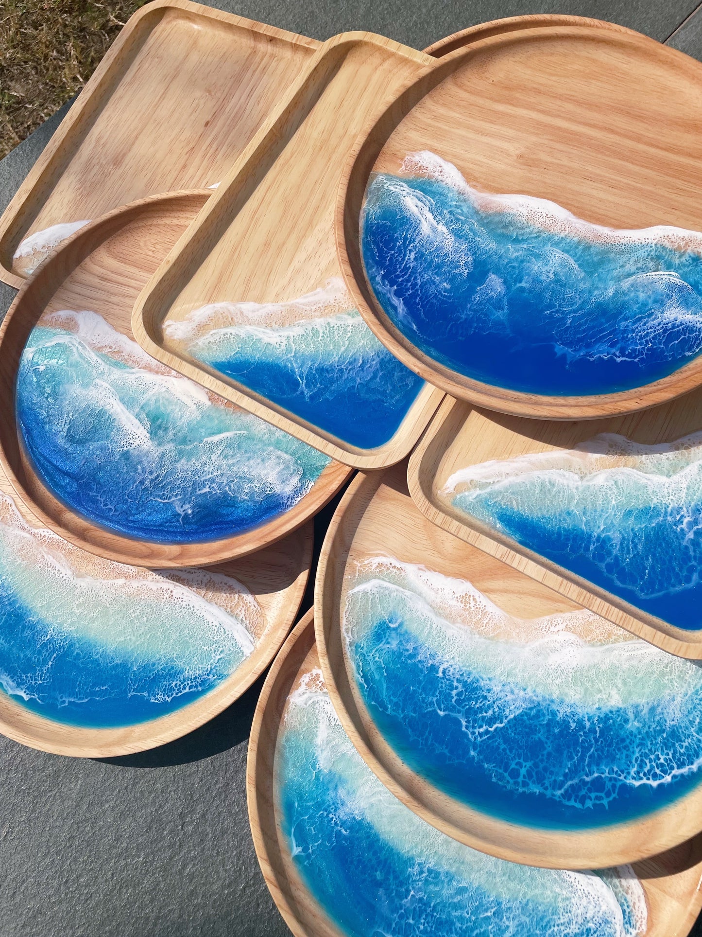 Handmade Ocean Resin Art Wooden Trays - Your Piece of the Ocean Awaits