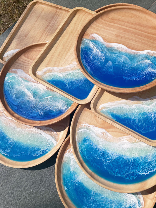 Handmade Ocean Resin Art Wooden Trays - Your Piece of the Ocean Awaits